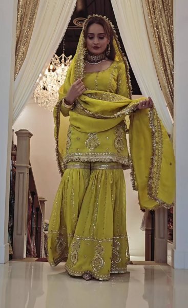 Heavy Embroidery Sharara Set Yellow Designer Wear for Celebrations Ready-to-Wear Wholesale Range Ready To Wear Collection