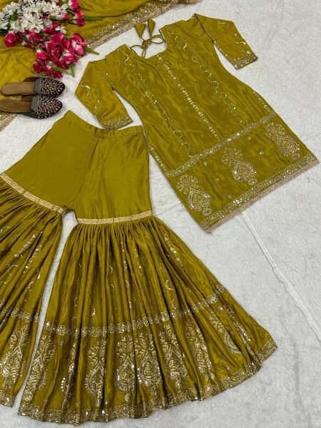 Heavy Embroidery Sharara Set Yellow Designer Wear for Celebrations Ready-to-Wear Wholesale Range Ready To Wear Collection