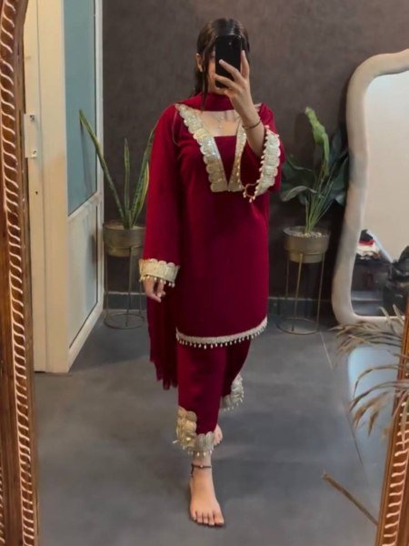 Heavy Faux Georgette 5mm Sequins Embroidered Suit Set with Dupatta At Manufacturer Rate Georgette Kurti 