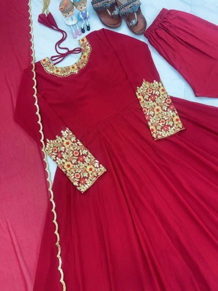 Heavy Faux Georgette Embroidery Anarkali Gown Pant   Dupatta Ready To Wear Collection