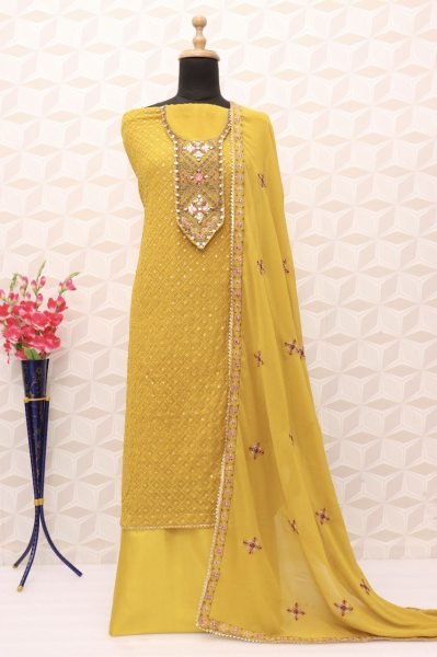 Heavy Faux Georgette Embroidered Festival Wedding Pant Salwar Kameez Churidar Salwar Suits Wholesale