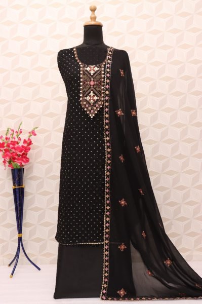 Heavy Faux Georgette Embroidered Festival Wedding Pant Salwar Kameez Churidar Salwar Suits Wholesale