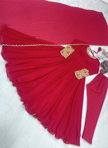 Heavy Faux Georgette Embroidery Anarkali Gown Pant   Dupatta Ready To Wear Collection