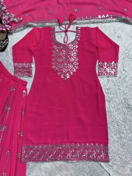 Heavy Faux Georgette Embroidered Sharara Set With Sequins Work Suit for Women Ready To Wear Collection