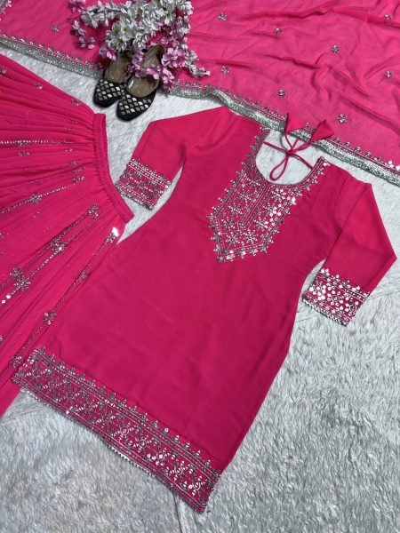 Heavy Faux Georgette Embroidered Sharara Set With Sequins Work Suit for Women Ready To Wear Collection