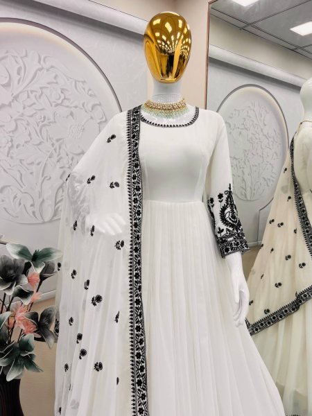 Heavy Faux Georgette Embroidered Anarkali Gown with Sequins  & Dupatta Ready to Wear Set at Exporter from Surat Anarkali Kurtis 