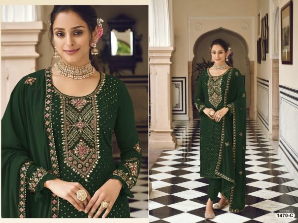 Heavy Faux Georgette Embroidered Festival Wedding Pant Salwar Kameez Churidar Salwar Suits Wholesale