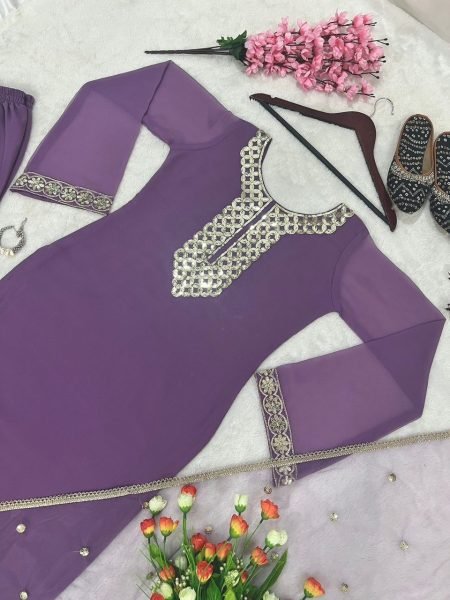 Heavy Faux Georgette Embroidery Sequence Work Kurti Set 3 Piece Kurti Set