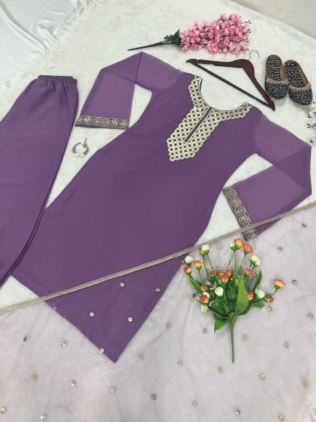 Heavy Faux Georgette Embroidery Sequence Work Kurti Set 3 Piece Kurti Set