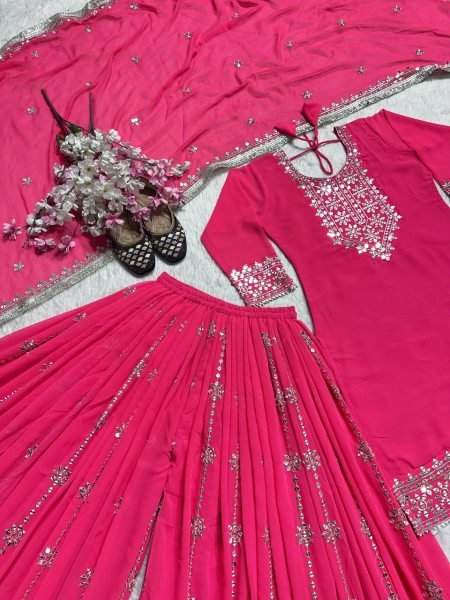 Heavy Faux Georgette Embroidered Sharara Set With Sequins Work Suit for Women Ready To Wear Collection