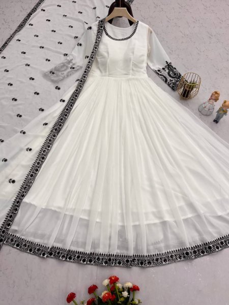 Heavy Faux Georgette Embroidered Anarkali Gown with Sequins  & Dupatta Ready to Wear Set at Exporter from Surat Anarkali Kurtis 