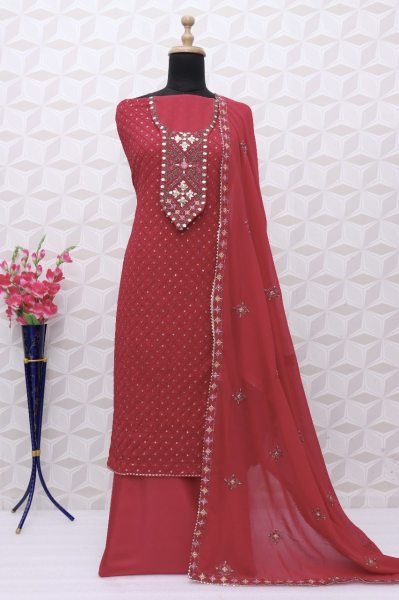 Heavy Faux Georgette Embroidered Festival Wedding Pant Salwar Kameez Churidar Salwar Suits Wholesale