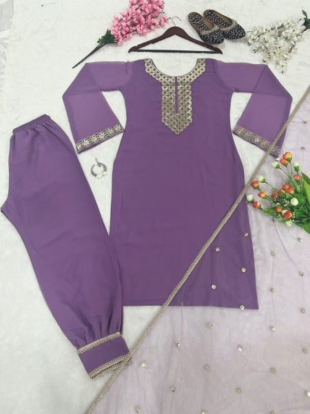 Heavy Faux Georgette Embroidery Sequence Work Kurti Set 3 Piece Kurti Set