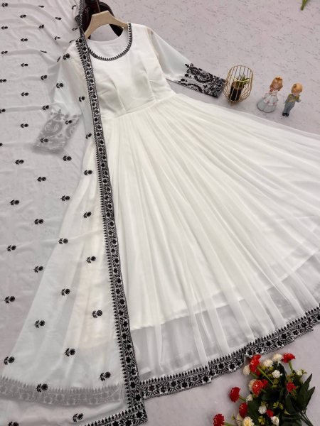 Heavy Faux Georgette Embroidered Anarkali Gown with Sequins  & Dupatta Ready to Wear Set at Exporter from Surat Anarkali Kurtis 