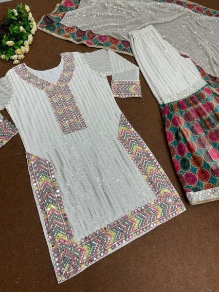  Heavy Faux Georgette Kurta Plazzo With Real Mirror Work  Ready To Wear Collection