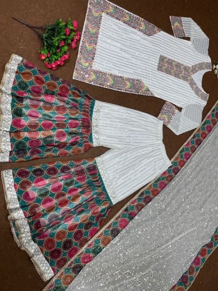  Heavy Faux Georgette Kurta Plazzo With Real Mirror Work  Ready To Wear Collection