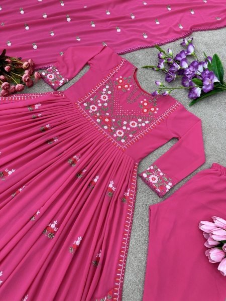 Heavy Faux Georgette Kurti Pant Set With Sequence Work  3 Piece Kurti Set