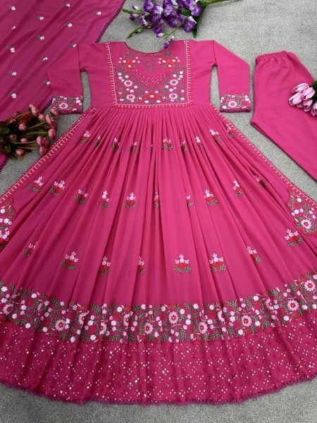 Heavy Faux Georgette Kurti Pant Set With Sequence Work  3 Piece Kurti Set