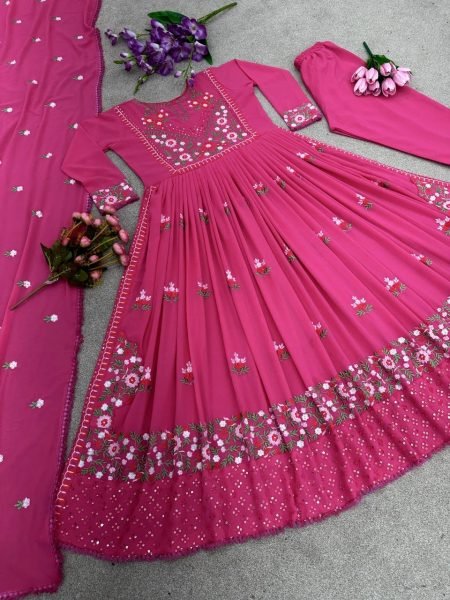 Heavy Faux Georgette Kurti Pant Set With Sequence Work  3 Piece Kurti Set