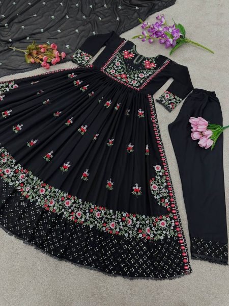Heavy Faux Georgette Kurti Pant Set With Sequence Work  3 Piece Kurti Set