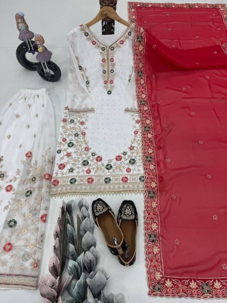 Heavy Faux Georgette Palazzo Set with Stone Work Kurti Festive Wear Collection Ready To Wear Collection