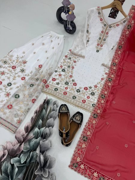 Heavy Faux Georgette Palazzo Set with Stone Work Kurti Festive Wear Collection Ready To Wear Collection