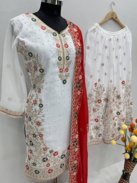 Heavy Faux Georgette Palazzo Set with Stone Work Kurti Festive Wear Collection Ready To Wear Collection