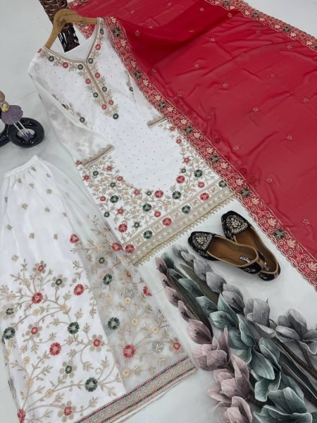 Heavy Faux Georgette Palazzo Set with Stone Work Kurti Festive Wear Collection Ready To Wear Collection