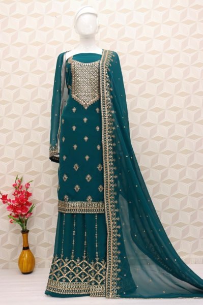 Heavy Faux Georgette with Embroidery Work Designer Plazzo Suit Designer Plazzo Salwar Suits Wholesale