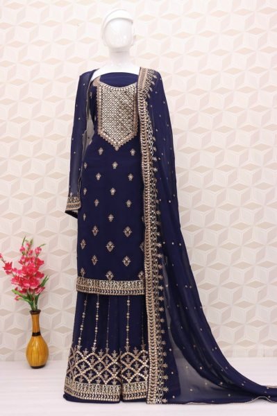 Heavy Faux Georgette with Embroidery Work Designer Plazzo Suit Designer Plazzo Salwar Suits Wholesale