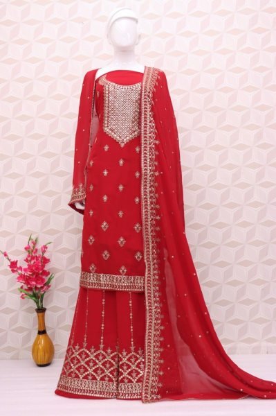 Heavy Faux Georgette with Embroidery Work Designer Plazzo Suit Designer Plazzo Salwar Suits Wholesale