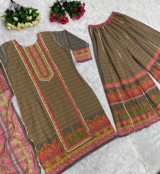 Heavy Faux Georgette Women Palazzo Suit Material Ready To Wear Collection