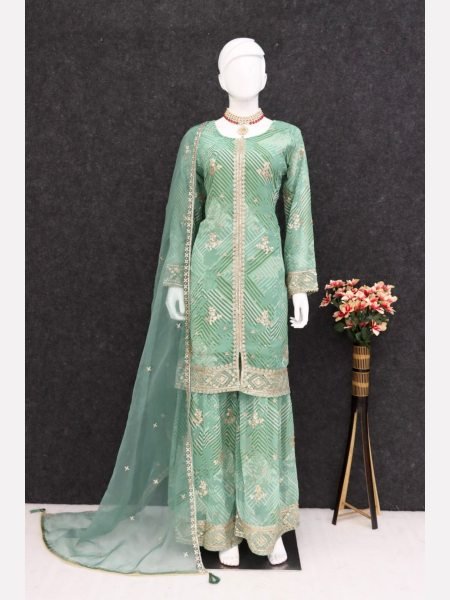  Heavy Fox Georgette Digital Print With Embroidery Plazzo Suits Collection  Designer Plazzo Salwar Suits Wholesale