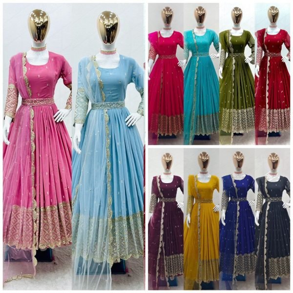 Heavy Fox Georgette Gown Pant   Dupatta With Embroidery Work Ready To Wear Collection