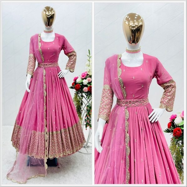 Heavy Fox Georgette Gown Pant   Dupatta With Embroidery Work Ready To Wear Collection