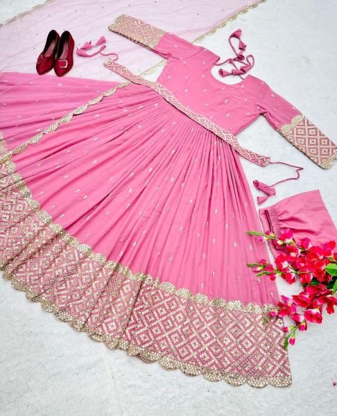Heavy Fox Georgette Gown Pant   Dupatta With Embroidery Work Ready To Wear Collection