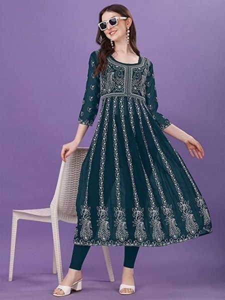 Heavy Fox Georgette With Beautiful Embroidery Work Kurti Georgette Kurti 