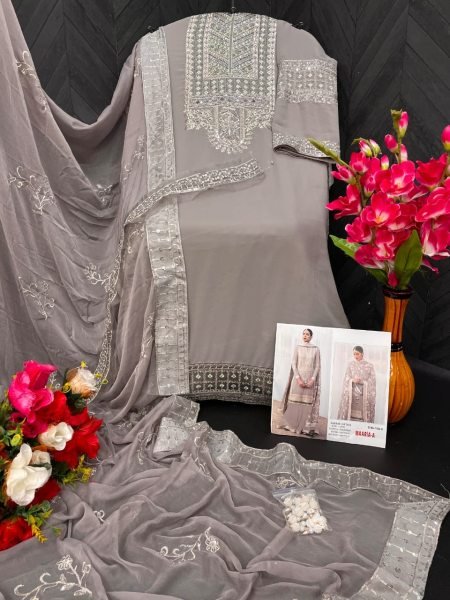 Heavy Fox Georgette With Embroidery Sequence Work With Stone & Mirror Work Pakistani Suit Pakistani Suits Wholesale
