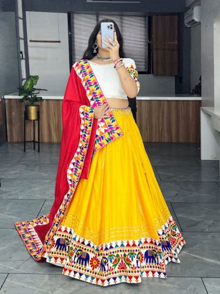 Heavy Gamthi Work Fully Stitched Navratri Lehenga Choli  Navratri Lehnega Choli