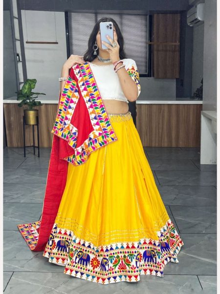 Heavy Gamthi Work Fully Stitched Navratri Lehenga Choli  Navratri Lehnega Choli