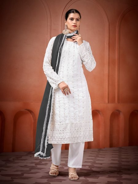 Heavy Georgette Embroidered Suit with Tebby Silk Dupatta Partywear & Festive Collection at Best Price Georgette Kurti 