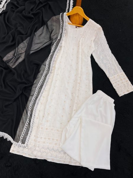 Heavy Georgette Embroidered Suit with Tebby Silk Dupatta Partywear & Festive Collection at Best Price Georgette Kurti 