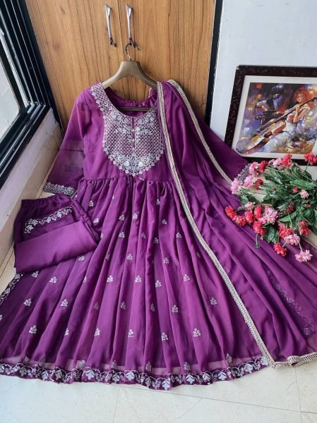 Heavy Georgette Embroidery Nayra Cut Kurti Set  Ready To Wear Collection