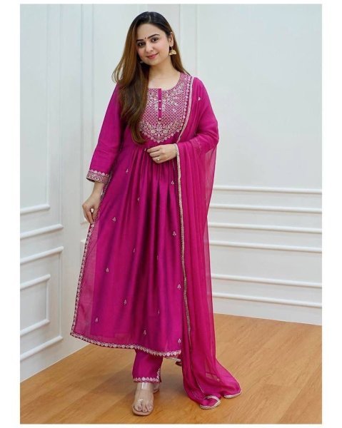 Heavy Georgette Embroidery Nayra Cut Kurti Set  Ready To Wear Collection