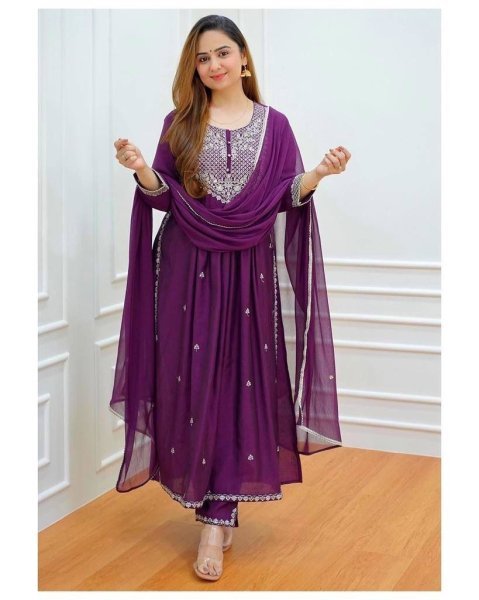 Heavy Georgette Embroidery Nayra Cut Kurti Set  Ready To Wear Collection