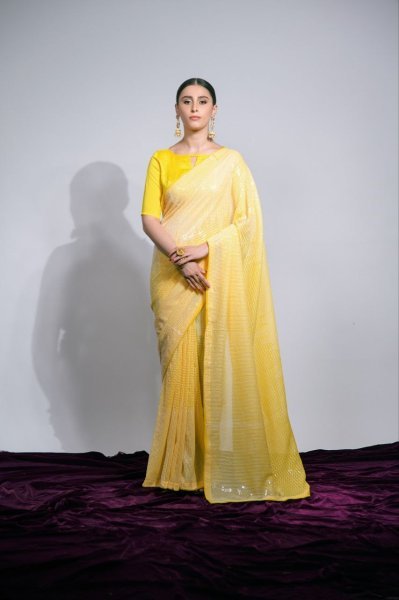 Heavy Georgette Saree With Fancy Sequence Embroidery Work  Georgette Sarees Wholesale