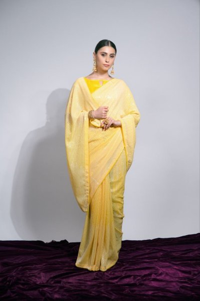 Heavy Georgette Saree With Fancy Sequence Embroidery Work  Georgette Sarees Wholesale