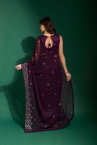 Heavy Georgette Saree With  Sequence Flower Gotta Work Georgette Sarees Wholesale