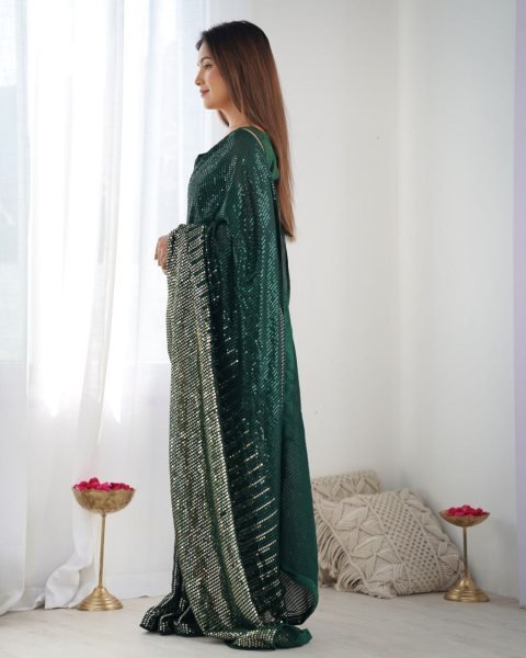 Heavy Georgette Sequin & Embroidery Sarees Womens Party Wear Affordable New Collection Georgette Sarees Wholesale
