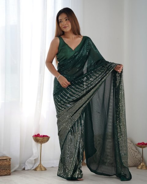 Heavy Georgette Sequin & Embroidery Sarees Womens Party Wear Affordable New Collection Georgette Sarees Wholesale